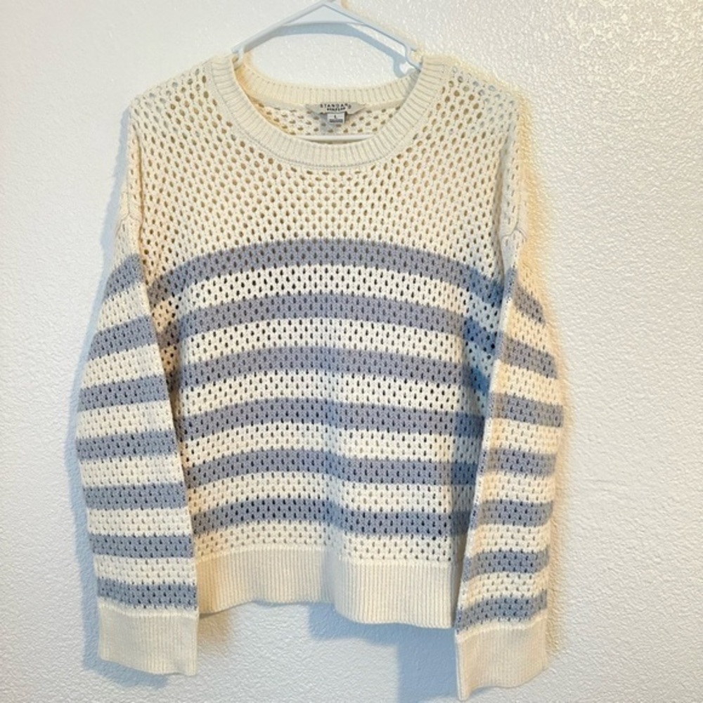 Standard Surplus Striped Sweater Women’s L White Blue Knit Casual Pullover